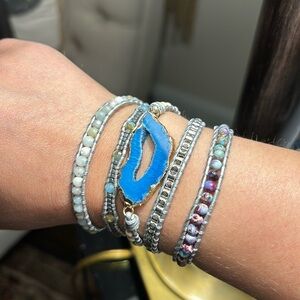 Boho 5 layer wrap bracelet in blue tones